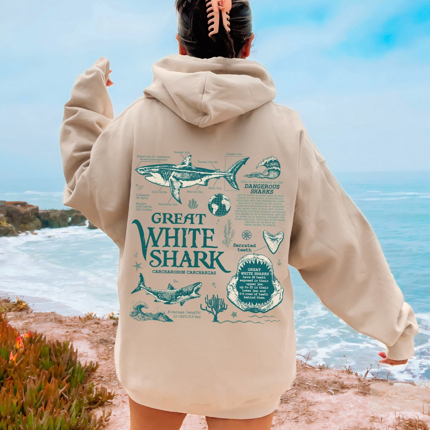 Retro Great White Shark Hoodie